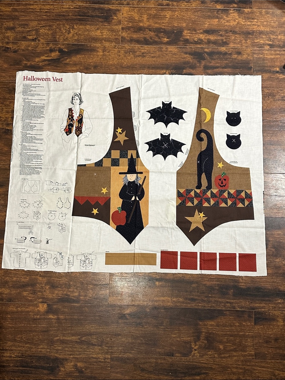 🐈‍⬛🎃 VTG DreamSpinners Halloween Vest Fabric Panel Witch Cat Uncut🦇✨